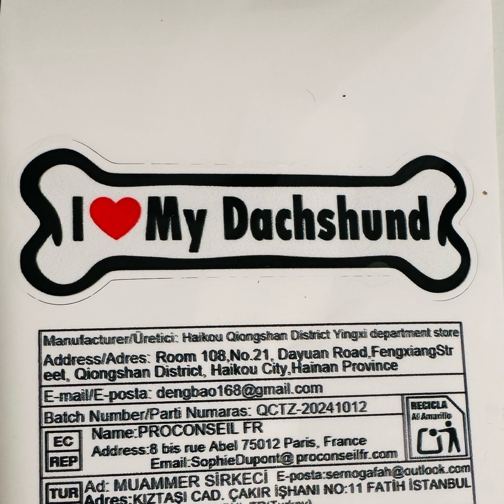 I Love My Dachshund Car Decal